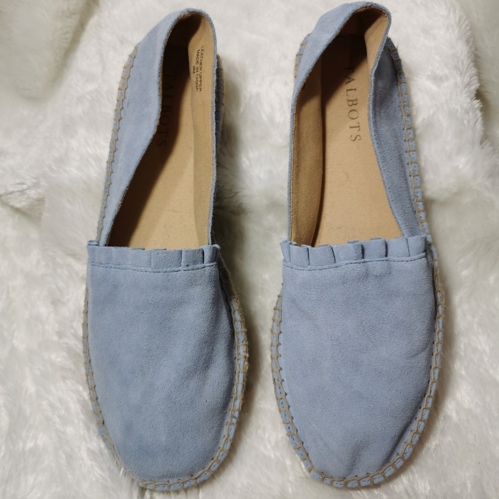 NWOB Talbots Izzy Espadrilles Light Blue Suede Slip-On Flats - Sz 8